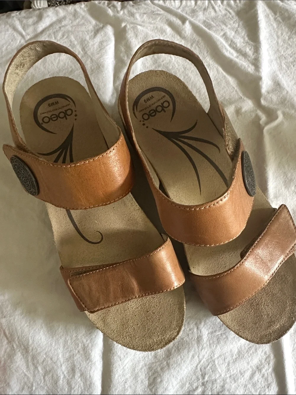 Abeo Una Tan Leather cork wedge Slingback Sandals 9 B.I.O